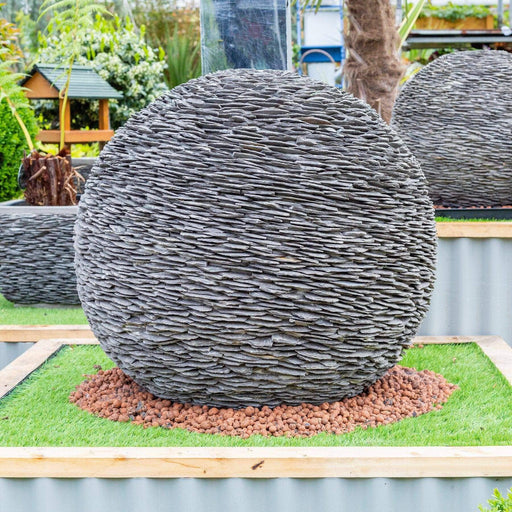 Mid Ulster Garden Centre Water Feature Grey Planet Slate Sphere Garden Water Feature - 70cm Diameter