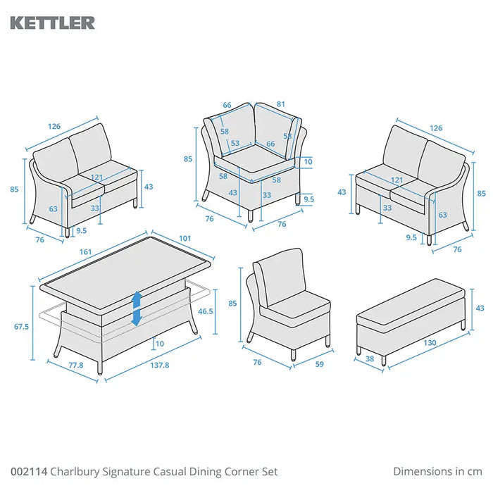 Kettler Charlbury Signature Corner 8 Seater Casual Corner Dining Set (with High / Low table)