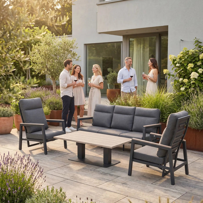 Kettler Tudor Sofa Set with 3 Seat Sofa, 2 x Reclining Chairs, Bench & Height Adjustable Table