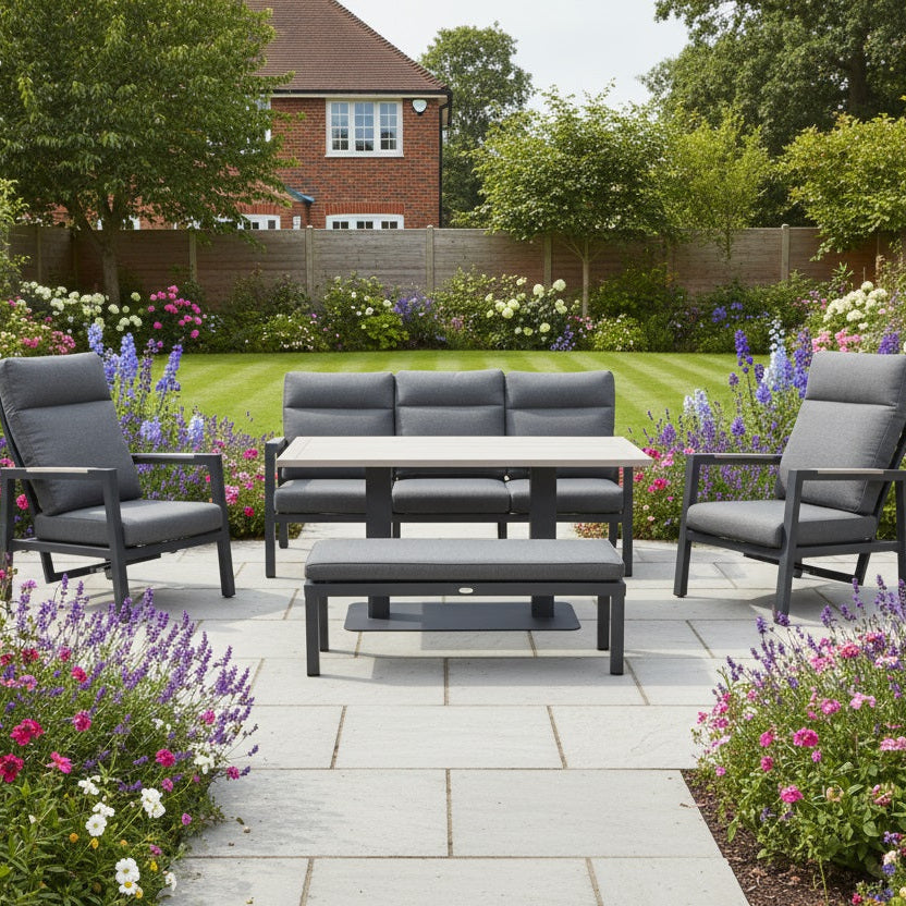Kettler Tudor Sofa Set with 3 Seat Sofa, 2 x Reclining Chairs, Bench & Height Adjustable Table