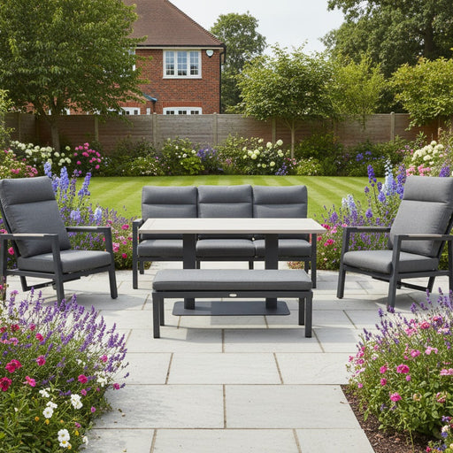 Kettler Tudor Sofa Set with 3 Seat Sofa, 2 x Reclining Chairs, Bench & Height Adjustable Table