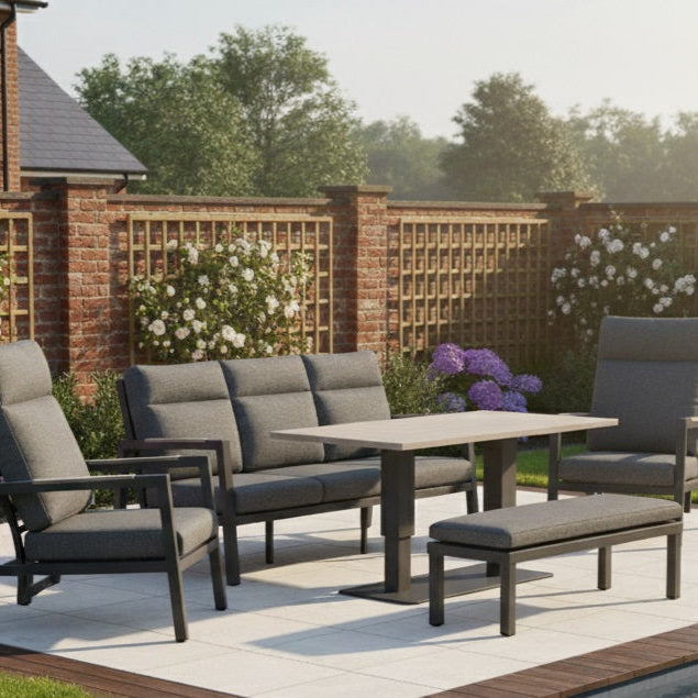 Kettler Tudor Sofa Set with 3 Seat Sofa, 2 x Reclining Chairs, Bench & Height Adjustable Table