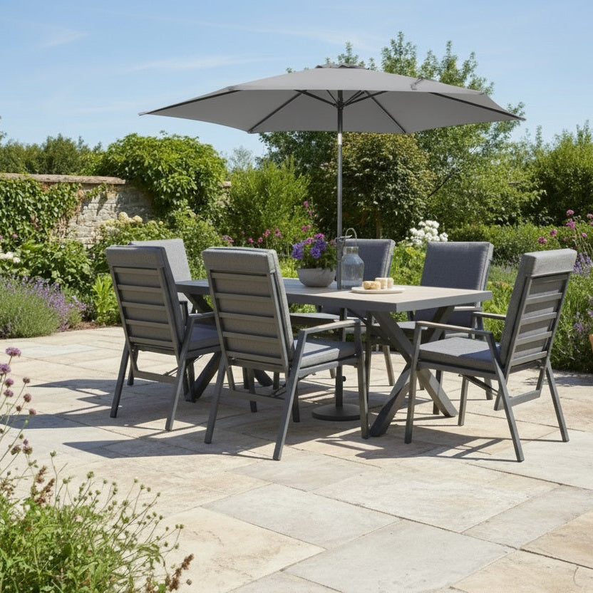 Kettler Tudor 6 Seat Reclining Dining Set Inc Parasol & Base (Ex-Display)