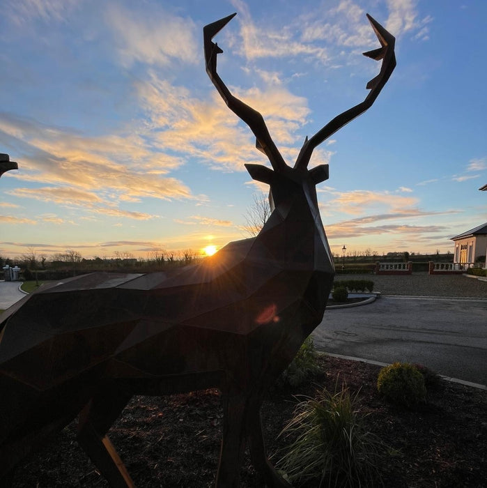 Geometric Corten Steel Deer Pair - Modern Garden Sculpture | Contemporary Metal Art