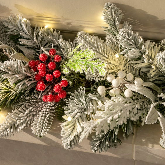 Bosk Frosted Mixed Berry Prelit Christmas Garland with 100 LED's