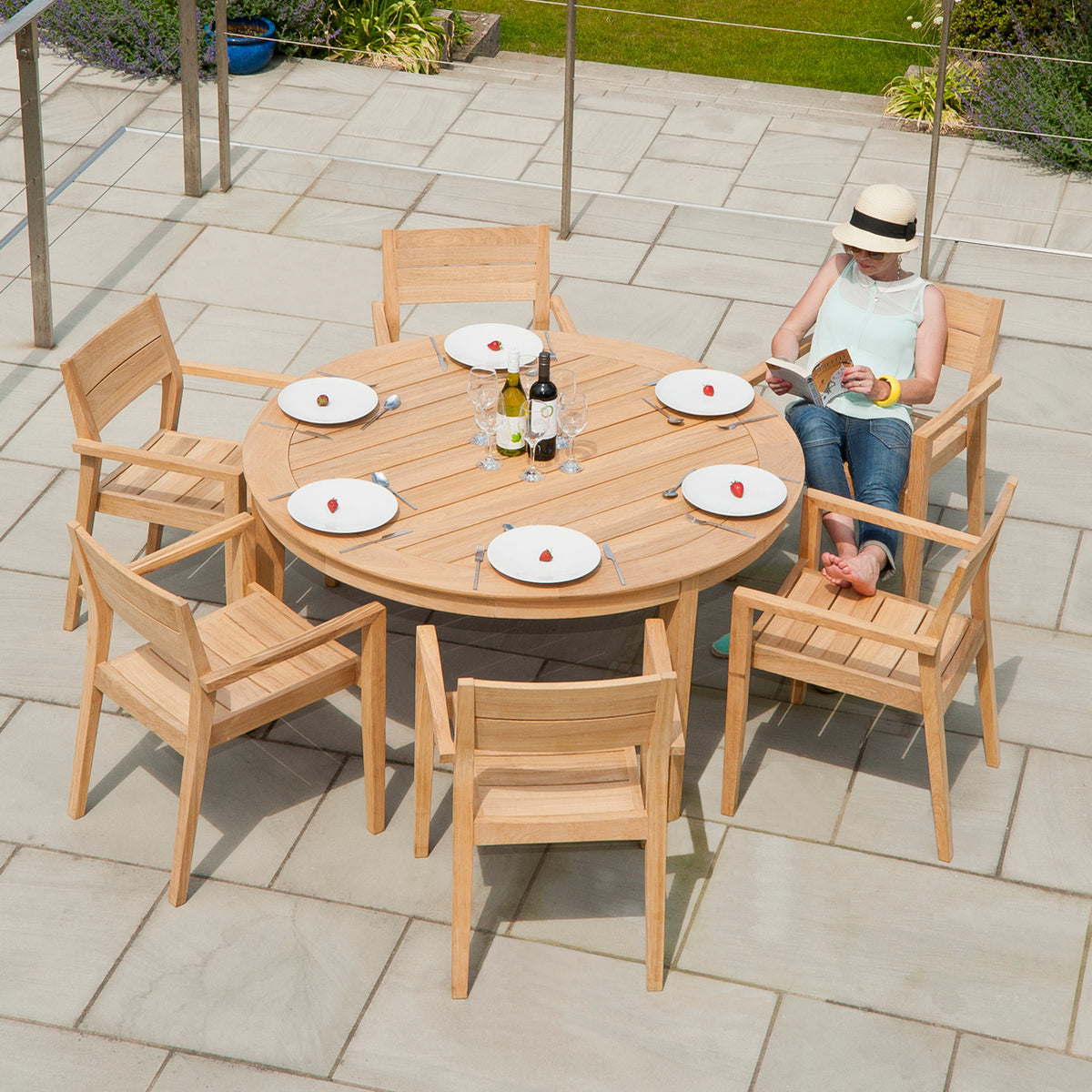 Alexander Rose Tivoli Round Table 1.6m Dia & 6 Stacking Armchairs