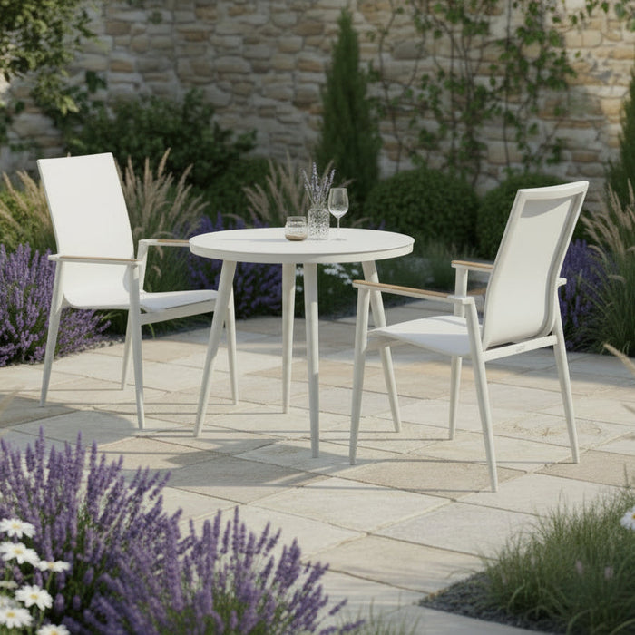 Bramblecrest Sofia Round Bistro Set in Grey Stacking Armchairs