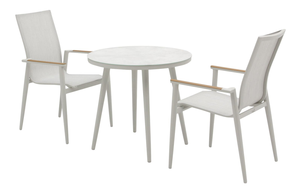 Bramblecrest Sofia Round Bistro Set in Grey Stacking Armchairs