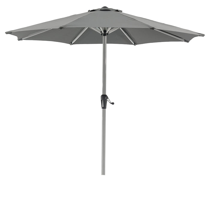 Bramblecrest Monterey Dove Grey Rattan 4 Seat Round Dining Set, Parasol & Base