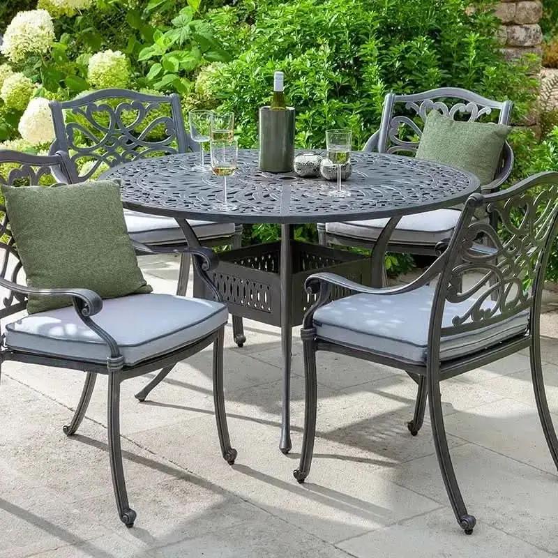Hartman Capri 4 Seat Round Dining Set in Antique Grey with Parasol & Base