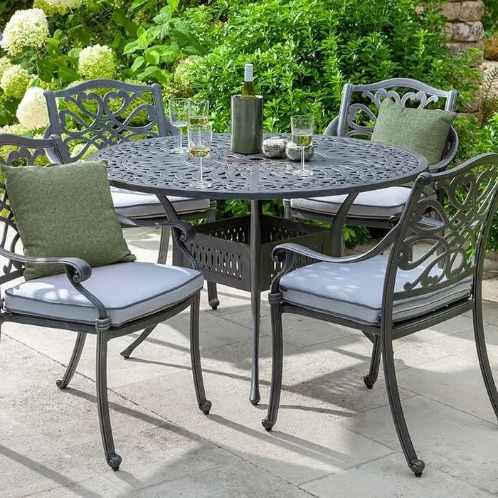 Hartman Capri 4 Seat Round Dining Set in Antique Grey with Parasol & Base