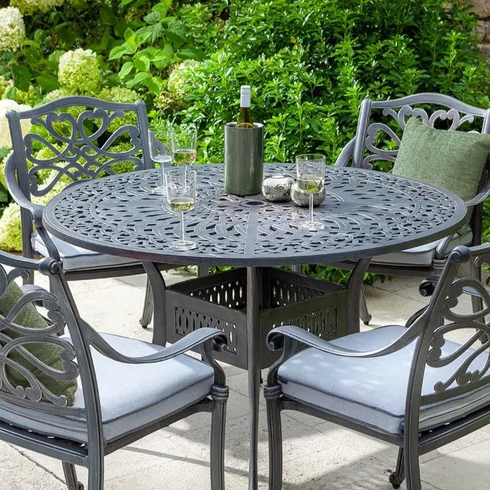 Hartman Capri 4 Seat Round Dining Set in Antique Grey with Parasol & Base