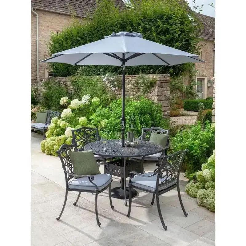 Hartman Capri 4 Seat Round Dining Set in Antique Grey with Parasol & Base