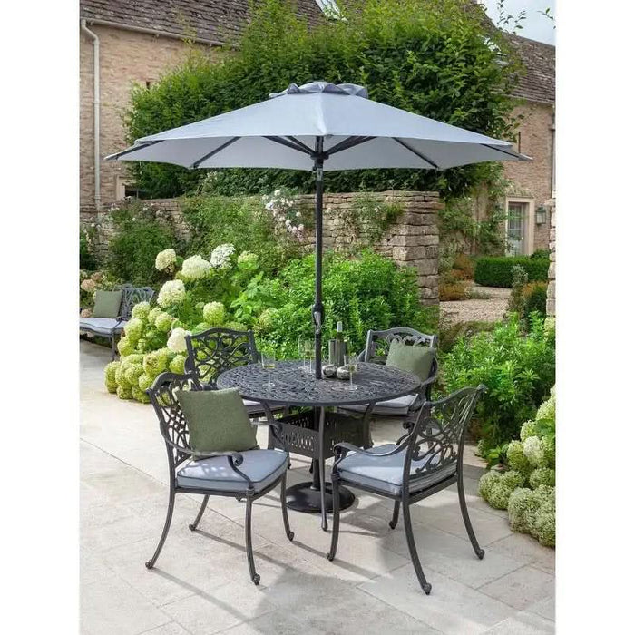 Hartman Capri 4 Seat Round Dining Set in Antique Grey with Parasol & Base