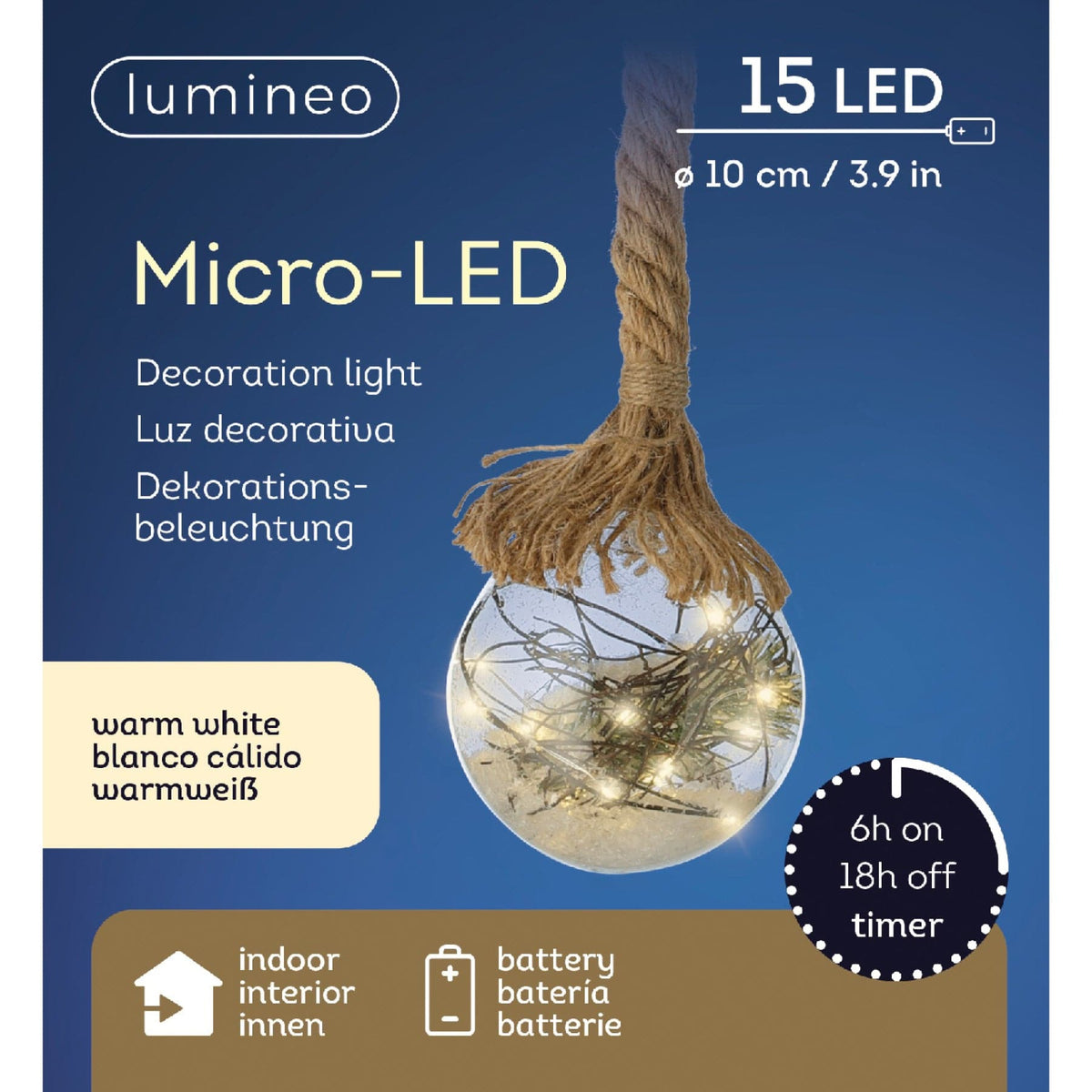 Lumineo Micro LED Snow Ball Pine Classic Warm Indoor (10cm Diameter) 15 Lights