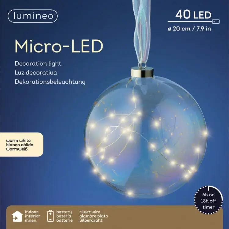 Micro LED Ball Diameter 20cm Iridescent, Warm White 40 lights