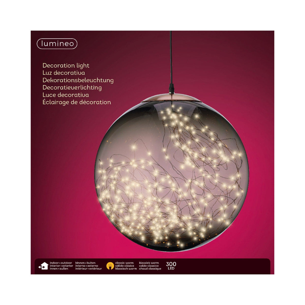 Micro LED Ball Plastic Hanging Diameter 40cm Smokey, Classic Warm 300 Lights