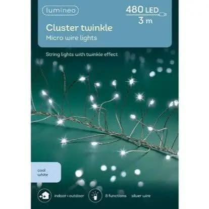 Micro Cluster Lights 8 Function Twinkle Effect Silver, Cool White 480 Lights