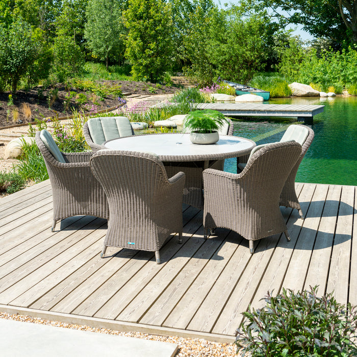 Alexander Rose Hazelmere Natural Weave 6 Seater Round Dining Set with Pistachio Cushions