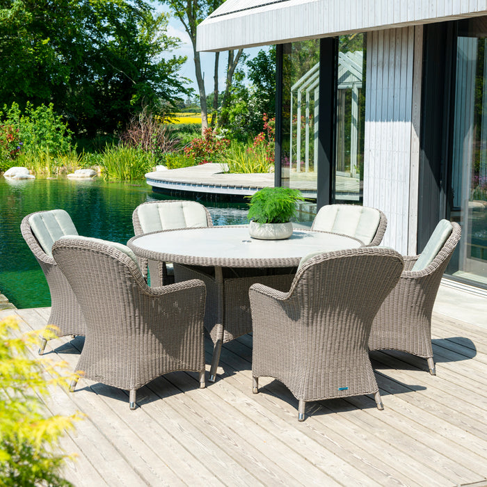 Alexander Rose Hazelmere Natural Weave 6 Seater Round Dining Set with Pistachio Cushions