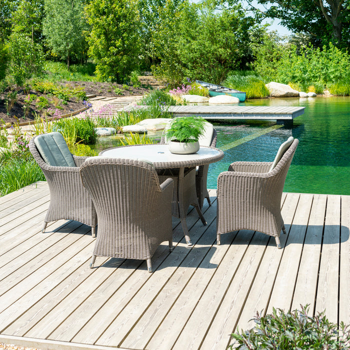 Alexander Rose Hazelmere Grey Weave 4 Seater Round Dining Set with Pistachio Cushions