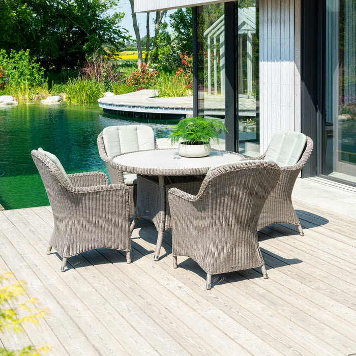 Alexander Rose Hazelmere Grey Weave 4 Seater Round Dining Set with Pistachio Cushions
