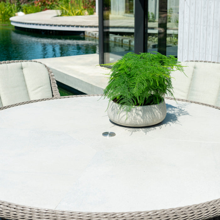 Alexander Rose Hazelmere Natural Weave 6 Seater Round Dining Set with Pistachio Cushions