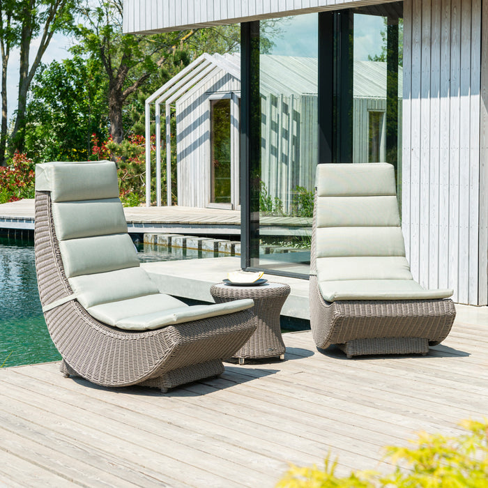 Alexander Rose Hazelmere Grey Weave Lounge Lazy Chairs Pistachio Cushions with Side Table