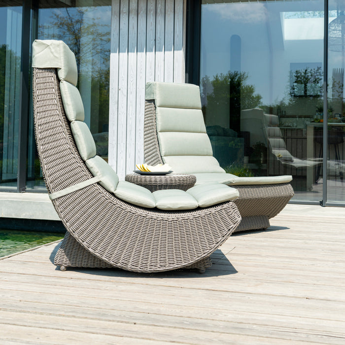 Alexander Rose Hazelmere Grey Weave Lounge Lazy Chairs Pistachio Cushions with Side Table