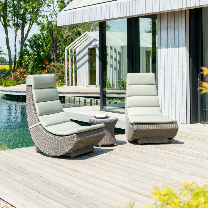 Alexander Rose Hazelmere Grey Weave Lounge Lazy Chairs Pistachio Cushions with Side Table