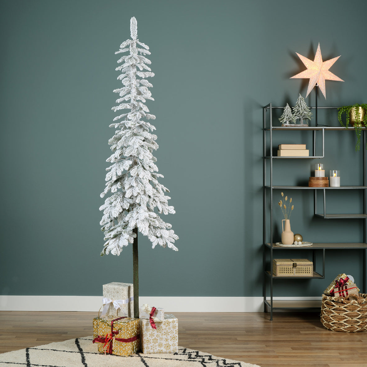 Everlands Snowy Alpine Slim Christmas Tree 210cm (7ft)