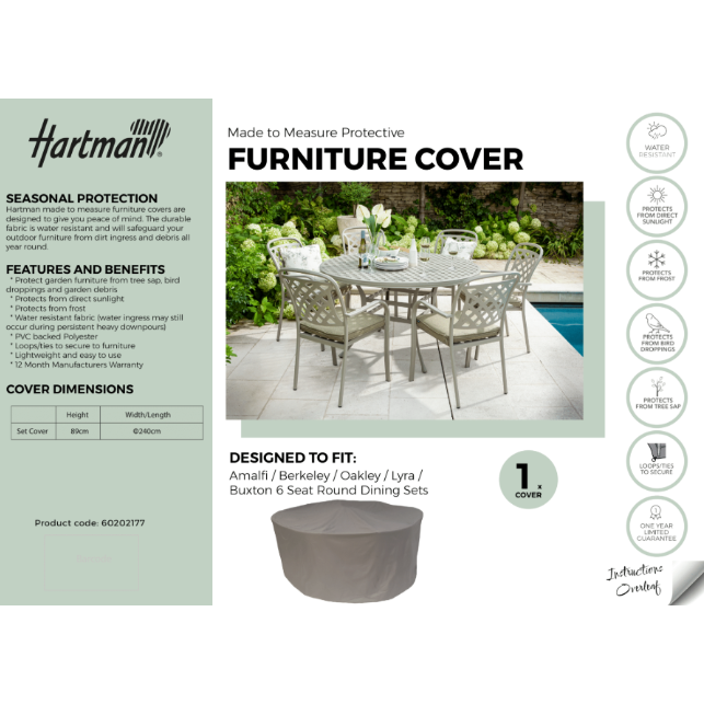 Hartman 6 Seat Round Protective Cover - Fits Amalfi / Berkeley / Oakley / Lyra / Buxton