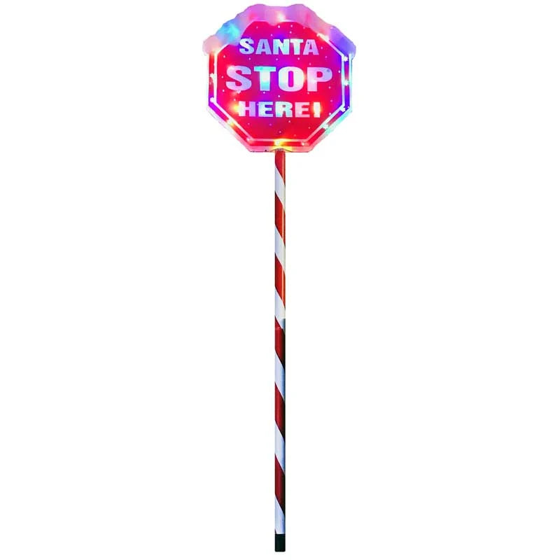 Festive Lit Santa Stop Here Sign 100cm