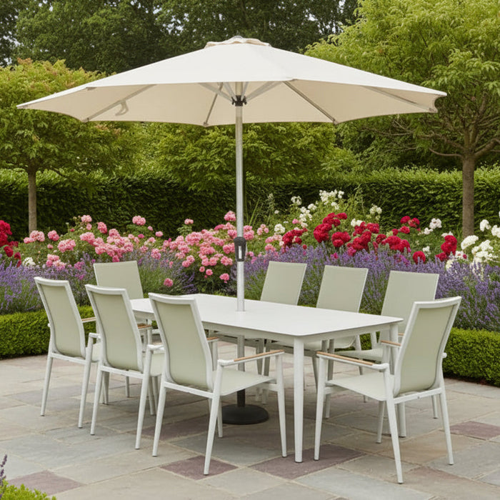 Bramblecrest Sofia Rectangle XL Table with 6 or 8 Armchairs, Parasol & Base Set - Green