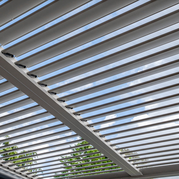 Norfolk Leisure Royce Cube Beige 4m x 3m Aluminium Pergola with Solar LED