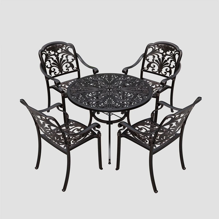Bramblecrest Venice 4 Seater Aluminium Garden Furniture Dining Set with 2.5m Parasol & Base