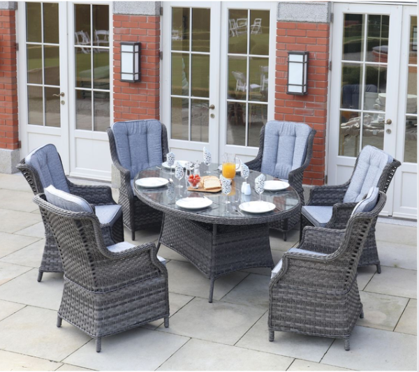 Amalfi High Back 6 Seat Oval Dining Set in Grey