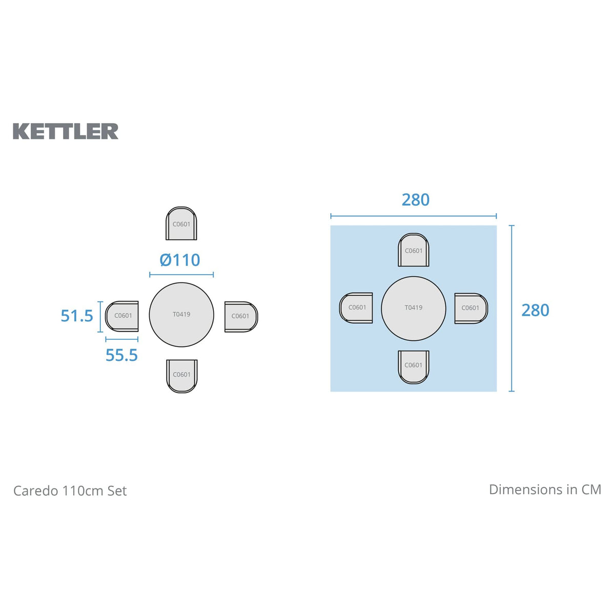 Kettler Caredo 4 Seat Garden Dining Complete Set inc parasol & cushions