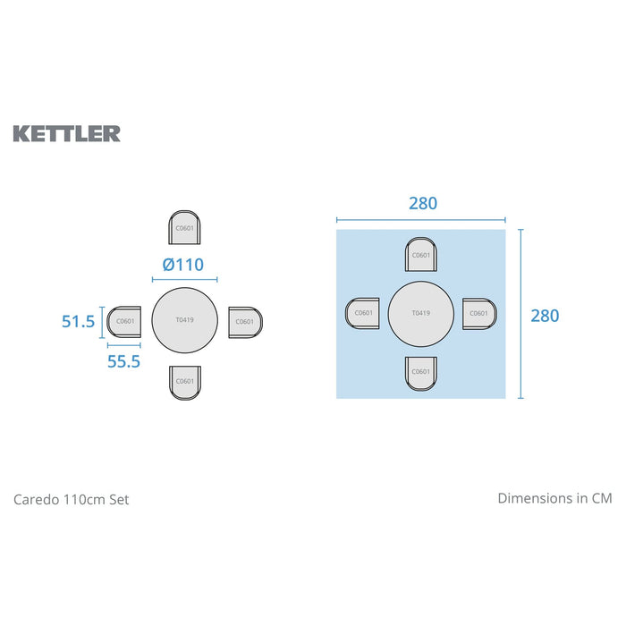 Kettler Caredo 4 Seat Garden Dining Complete Set inc parasol & cushions