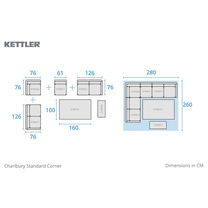 Kettler Charlbury Signature Corner 8 Seater Casual Corner Dining Set (with High / Low table)