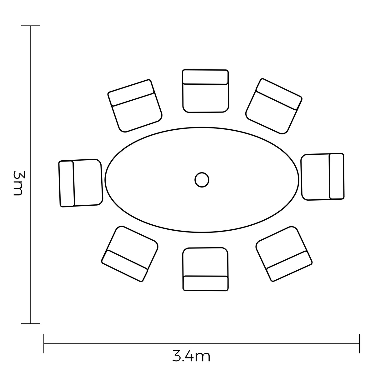 Hartman Eton 8 Seat Oval Elliptical Dining Set in Beech