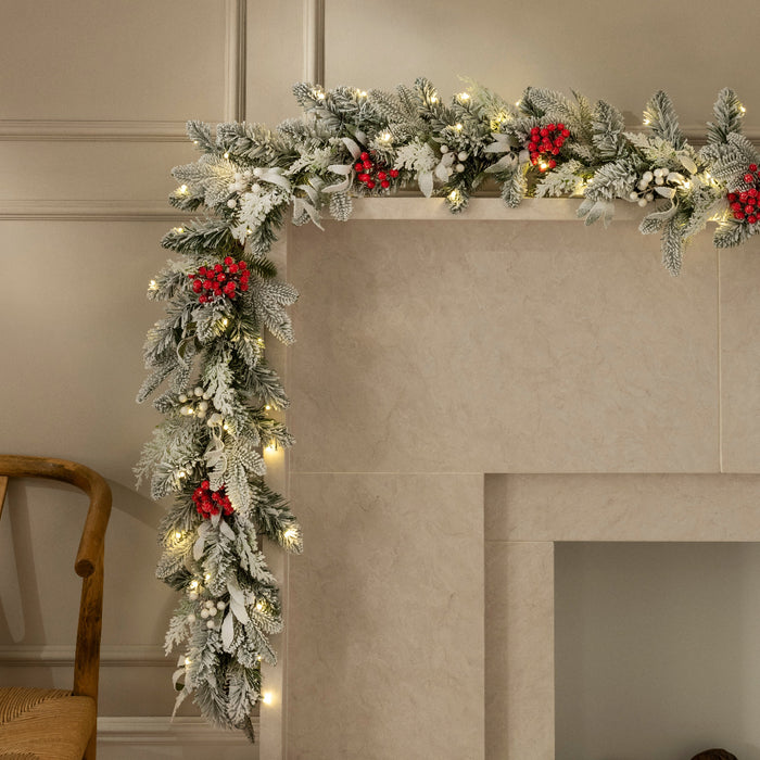 Bosk Frosted Mixed Berry Prelit Christmas Garland with 100 LED's