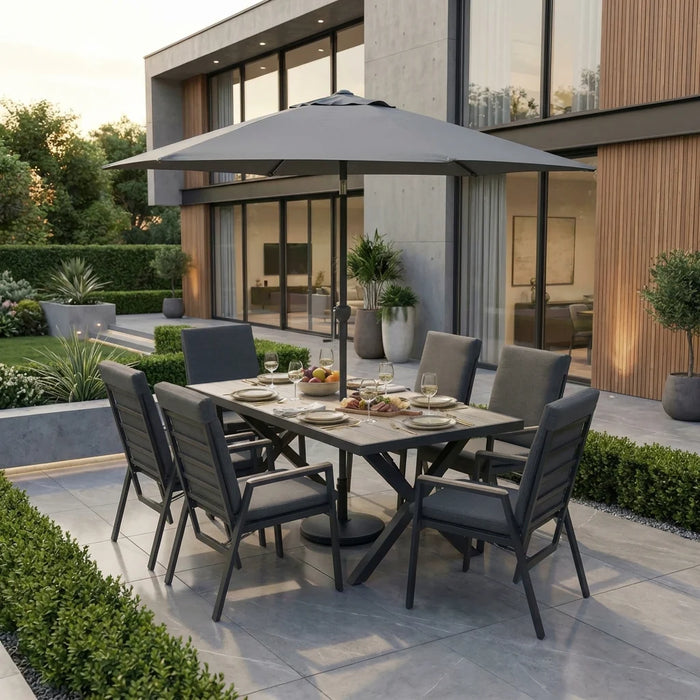 Kettler Tudor 6 Seat Reclining Dining Set Inc Parasol & Base