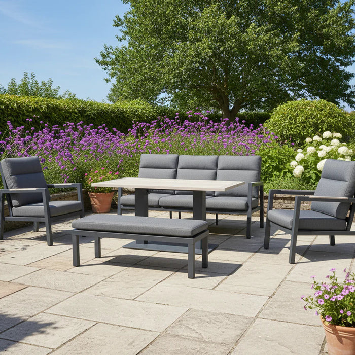 Tudor 5 Seat Sofa Set with Lounge Armchairs & High/Low Table