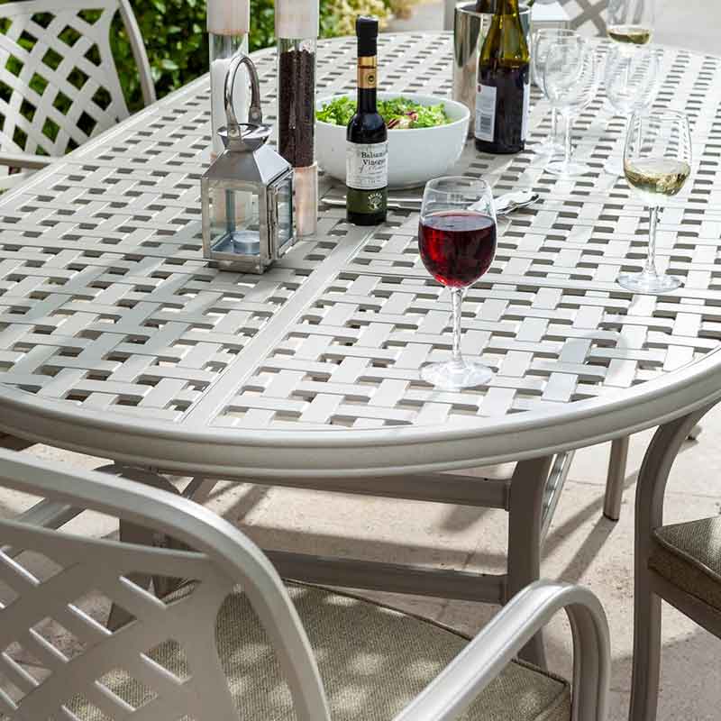 Berkeley 6 Seat Oval Outdoor Dining Set in Maize with Parasol & Base by Hartman