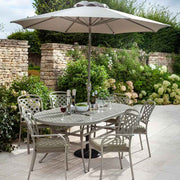 Berkeley 6 Seat Oval Outdoor Dining Set in Maize with Parasol & Base by Hartman