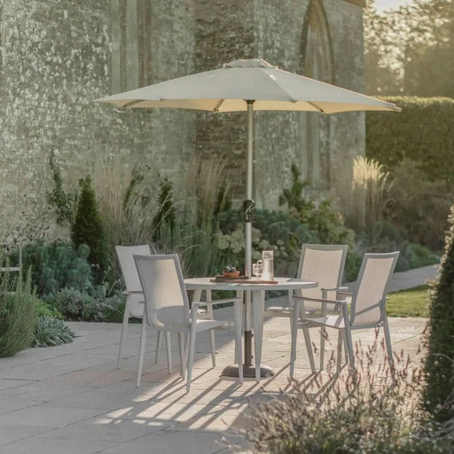 Bramblecrest Sofia Round Table with 4 Armchairs, Parasol & Base Set - Grey