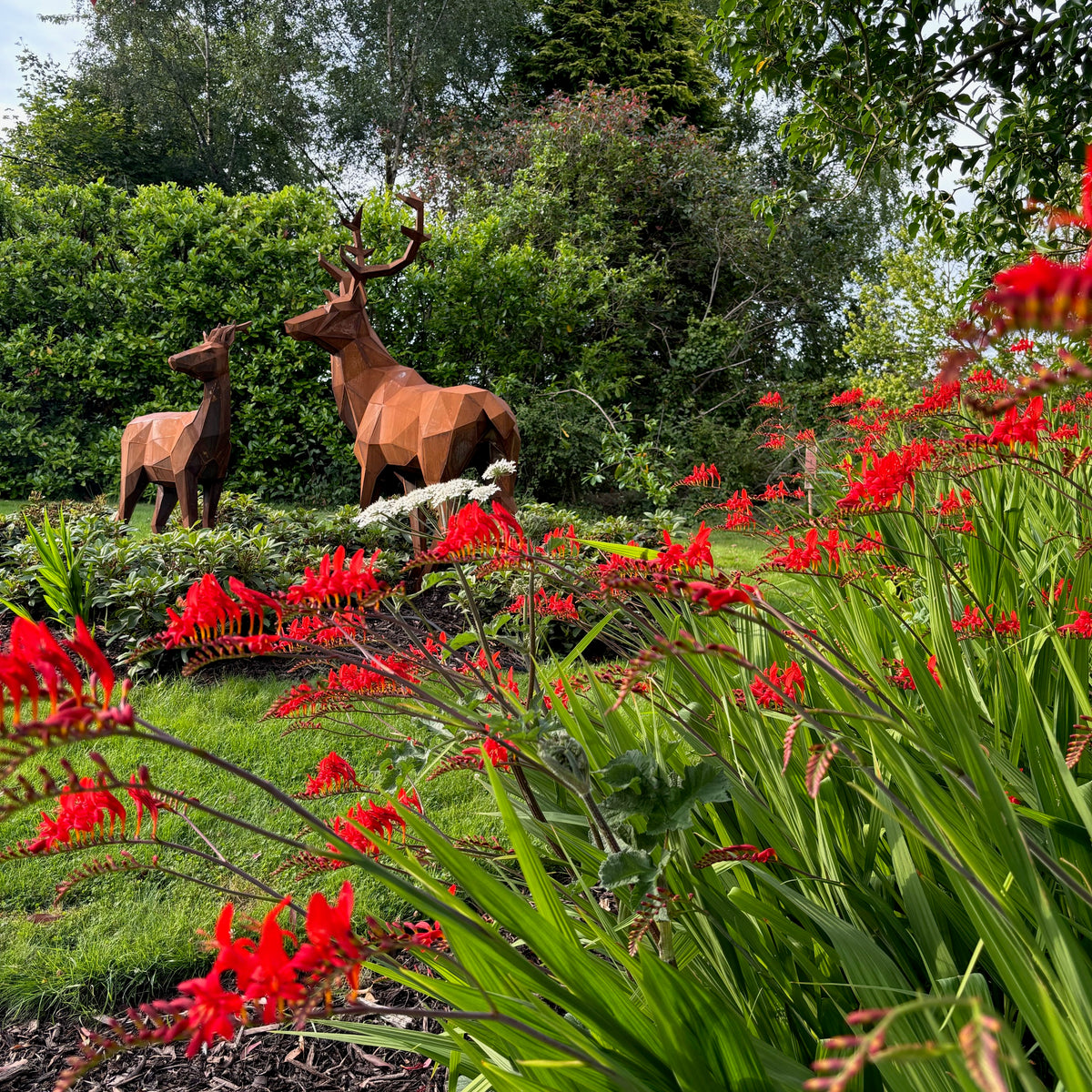 Geometric Corten Steel Deer Pair - Modern Garden Sculpture | Contemporary Metal Art