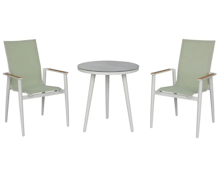 Bramblecrest Sofia Round Bistro Set in Green Stacking Armchairs