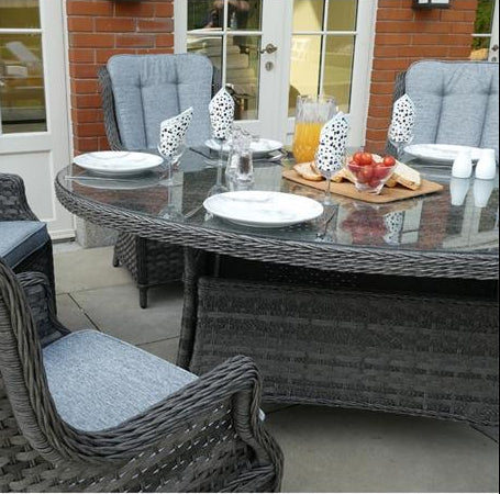 Amalfi High Back 6 Seat Oval Dining Set in Grey